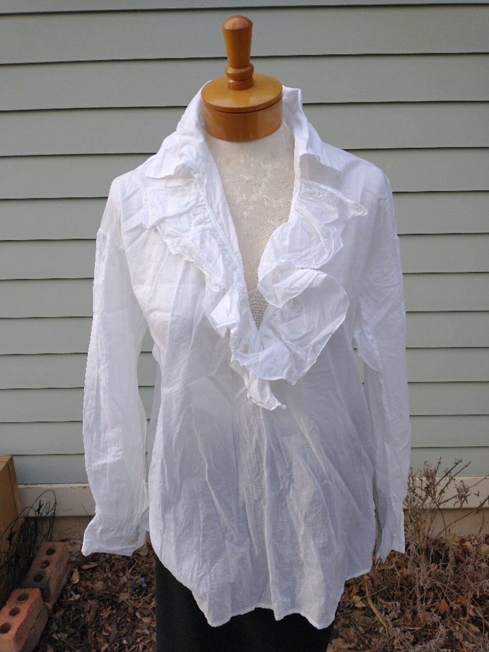 Blouse: sheer white cotton, ruffles, long sleeves. Size 12 - by Ralph Lauren